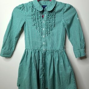 Ralph Lauren Green dress girls size 6 long sleeve checked Plaid classic Ruffles